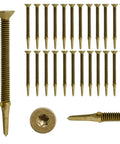 Heavy-Duty 14 By 3 1/4 Inch Self-Drilling Wood To Metal Screws With Torx Star Head T30, 50 pack, shown with deep-drilling threads