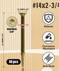 Heavy-Duty 14 By 3 1/4 Inch Self-Drilling Wood To Metal Screws With Torx Star Head T30, Ideal For Flatbeds And Trailers, 50 Pack
