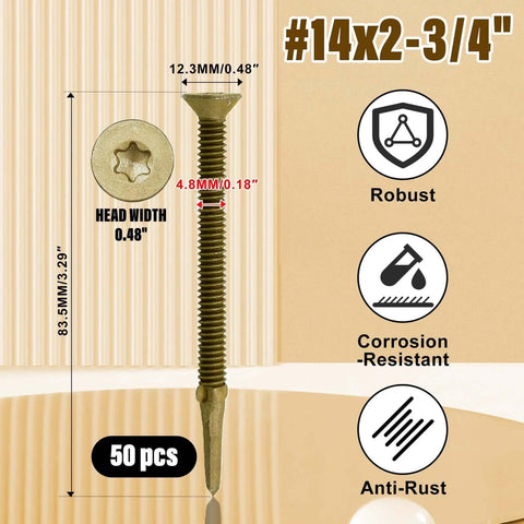Heavy-Duty 14 By 3 1/4 Inch Self-Drilling Wood To Metal Screws With Torx Star Head T30, Ideal For Flatbeds And Trailers, 50 Pack