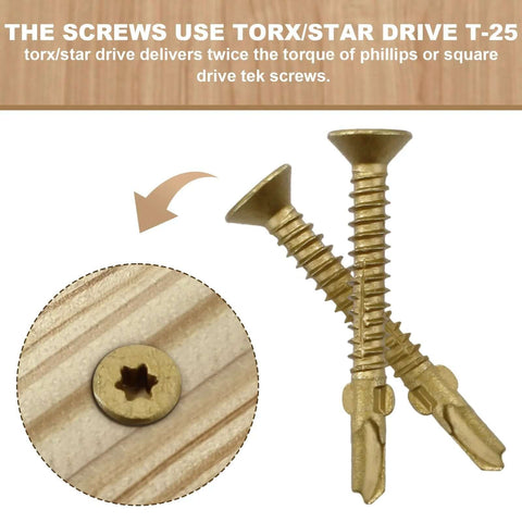 Wood To Metal Self Tapping Screws Size 10 One And Five Eighths Inch Pack Of 130 Reamer Tek Torx Star Head detail