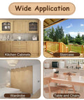 Round Wood Hole Plugs Set For Furniture And Woodworking In Four Sizes Three Sixteenths Inch Five Sixteenths Inch Three Eighths Inch And One Half Inch Round Head Wood Button Plugs For Screw Holes And Wood Caps For DIY Projects shown with diverse applications including kitchen cabinets, staircase, wardrobe, table and chairs.