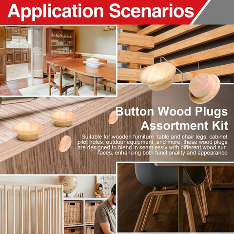 Assorted Wood Plug Kit With 144 Pieces In Four Sizes 3/16 Inch, 5/16 Inch, 3/8 Inch And 1/2 Inch For Screw Holes Perfect For Furniture Repair, Tables, Chairs, Cabinetry And Craft Projects, Conceal Holes And Finish Woodwork Like A Pro application scenarios.