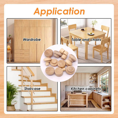 230 Piece Wood Hole Plug Kit with Mushroom and Flush Styles for woodworking and furniture repair applications in wardrobe, table, staircase, kitchen.