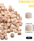 Image of 200 Pack Three Eighth Inch Wood Plugs For Screw Holes Flat Head Furniture Covers For Cabinets Doors And Wood Decor Hide Unsightly Screws Seamless Finish showing product size and dimensions.