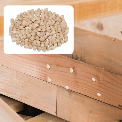 200 Pcs 3/16 Inch Wood Plugs For Furniture Repair And Hidden Fasteners shown installed in wood surface
