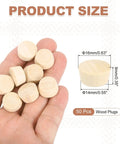 Hand holding 50 Pack Five Eighth Inch Flat Head Wood Plugs That Cover Screw Holes For Furniture Cabinets And DIY Projects Assortment Kit