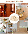 Image showing 50 Pack Five Eighth Inch Flat Head Wood Plugs That Cover Screw Holes For Furniture Cabinets And DIY Projects Assortment Kit Includes Wood Plug Caps For Seamless Finish And Concealment In Tables Legs And Outdoor Gear with applications in wardrobes, tables, staircases, and cabinets.