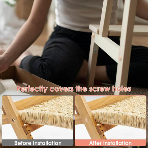 200 Pcs Three Eighths Inch Wood Plugs For Screw Holes Mushroom Button Round Head Covers installed on chair