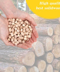 Handful of wood plugs for screw holes over logs, focusing on 200 Pack Three Eighth Inch Wood Plugs For Screw Holes Flat Head Furniture Covers For Cabinets Doors And Wood Decor Hide Unsightly Screws Seamless Finish.