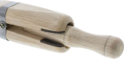 Side view of Peg Assist Premium Ring Clamp With Non Slip Extra Long Round Peg Leather Lined Jaws For Secure Hold Patent Pending Six Inch Clamp And Four And Three Quarter Inch Peg For Woodworking And Jewelry Making.