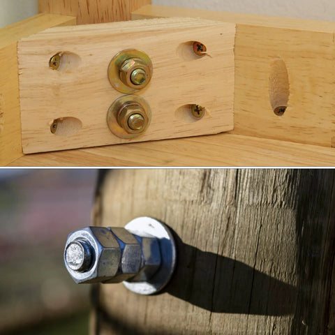 Aluminum Back Up Rivet Washers For 1/4 Inch POP Rivets installed on wooden structures