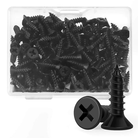 Fixlink Wood Screws Size 6 Half Inch Flat Head Phillips Self Tapping Carbon Steel Black 135 Pack in box