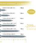 High Hardness Wood Screws Set 209 Pieces Phillips Flat Head Drywall And Wood Screws Six Sizes Two Inch To One Half Inch chart