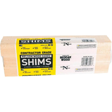 Wood Snapping Shim CSH12/42/12/48 B 3/8 x 1-3/8 x 12 In 42-Pack Shims For Leveling And Fitting with packaging label visible