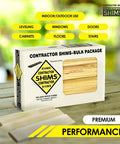 Pack of Contractor Grade Wood Shims 56 Count 8 Inch for Leveling with Easy Snap Design on wooden surface