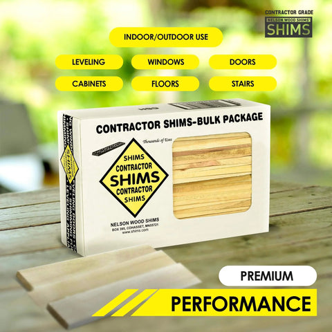 Pack of Contractor Grade Wood Shims 56 Count 8 Inch for Leveling with Easy Snap Design on wooden surface