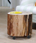 Rustic wooden log table on 30 Pcs 1.5 Inch Swivel Caster Wheels With Brake Nylon Plate Casters, 360-degree rotation for mobility.