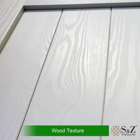 Close-up of wood texture on a 36in x 84in MDF Barn Door with 6.6FT Sliding Hardware Kit, showcasing waterproof PVC surface design.