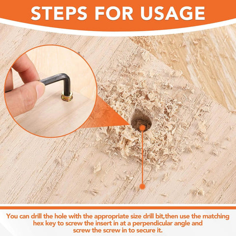 Installation guide for 32 Pcs Wood Threaded Inserts For Furniture Screws 1/4-20 X 25/32 In Hex Socket Drive And 1/4-20 X 19/32 In Screw In Nuts