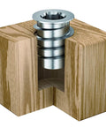 Close-up of Beefy Steel Threaded Inserts With Hex Drive And Sealing Collar For All Wood Substrates, installed in wood block