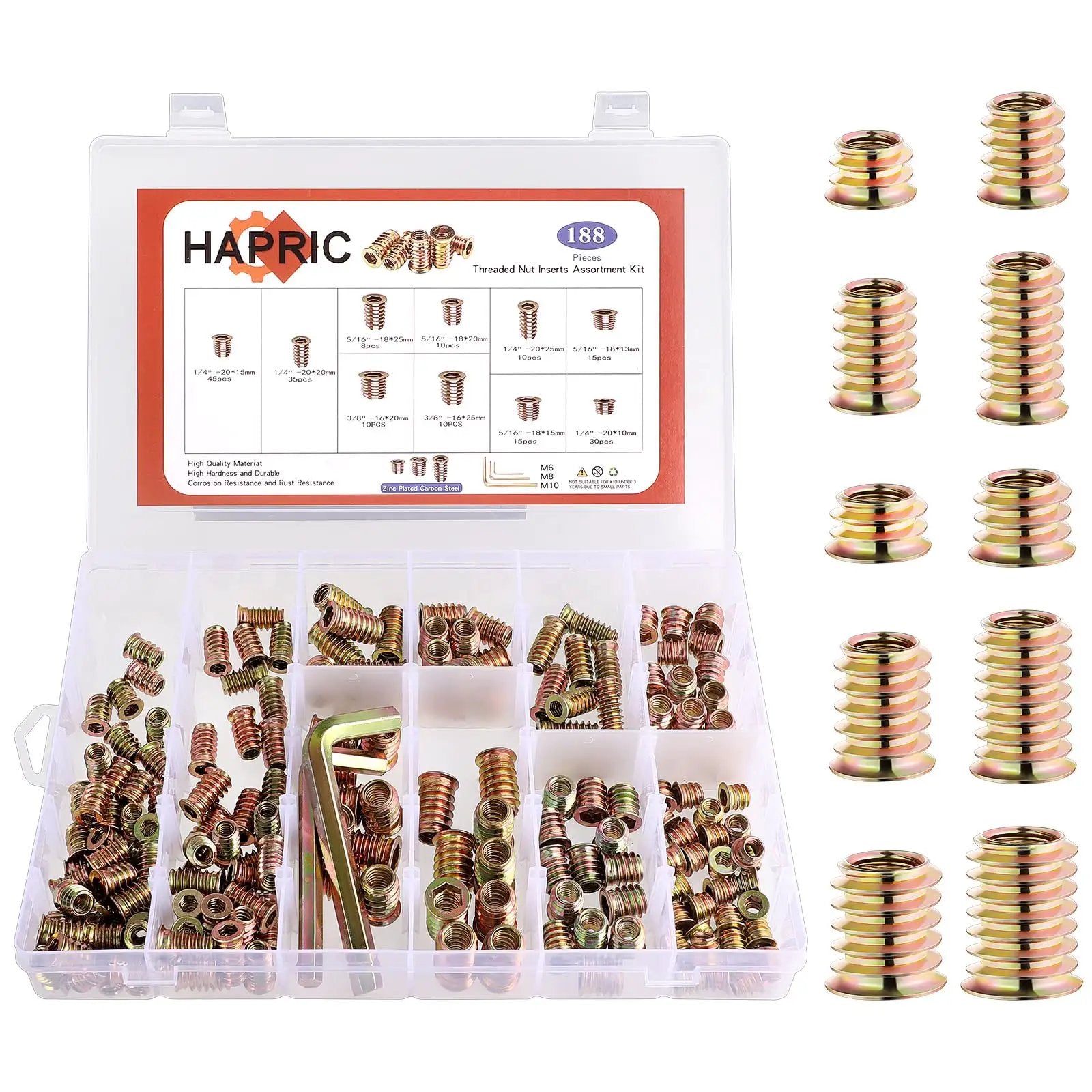 Wood Threaded Inserts Kit 188 PC Hardwood
