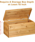 Two Pack Soft Close Toy Box Hinges With 150N Gas Strut installed on wooden box lid showing required 10-inch depth