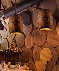 Antique Wood Wine Barrel Pendant Lamp For Bar And Kitchen Rustic Dope Vibe Hanging Ceiling Light Fixture in dining area