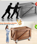 Comparison of a crate pushed by two people versus a crate on 3 Inch Side Mount Casters Set Of 4, L-Shape Heavy Duty Plate Casters With Brakes.