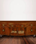 Wooden furniture unit with 4 Pack Heavy Duty Large Steel Swivel Caster Wheels 3.5 Inch No Brake 350 Lb Capacity Each