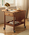 Wooden drop-leaf side table with drawer, on Eight Pack 2 Inch Antique Brass Ball Caster Wheels With Brakes Swivel Casters.