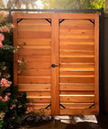 Wooden fence gate with Heavy Duty Anti Sag Gate Kit With Latch For Wooden Fence Gates, Corner Brace Brackets, and rust-resistant steel.