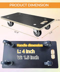 Heavy duty wood furniture dolly set of 2 with 4 wheels, 22 x 11 inch platform dimensions, close-up of handle and silent swivel casters.