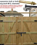 Heavy Duty Gate Hinges 900 Lbs Capacity - 13" Bolt-On or Weld-On Hinges, installed on wooden gate with expansion bolt illustration.