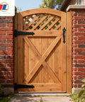 Wooden garden gate with Heavy Duty Gate Handle 1 Pack Black Shed Door Handle With Latch for Outdoor Fence Gates installed.