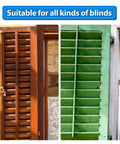 40 Piece Plantation Shutter Repair Kit With Replacement Louvers Staples For Window Blinds shown on wood and green shutters