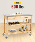 Wooden kitchen cart with 600 lbs capacity on 3 Inch Locking Caster Wheels Set of 4 with Threaded Stem 3/8-16 x 1-1/2.