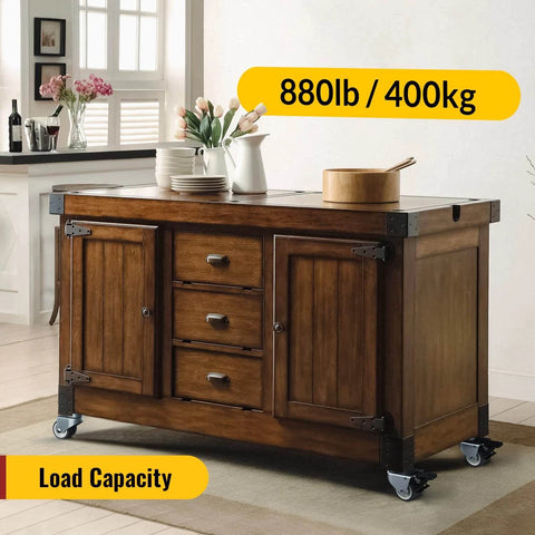 Kitchen cart with 2 Inch Swivel Caster Wheels Set of 4 Heavy Duty Twin Wheel Casters with Total Lock Design, 880 lbs capacity.