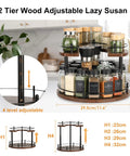 Two Tier Wooden Spinning Lazy Susan Spice Rack With U Shape Design For Tall And Short Bottles Adjustable Height 12 Inch Rotating Spice Organizer