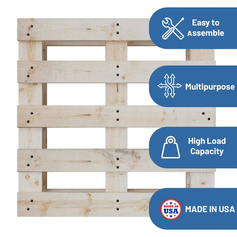 40x20x5 Inch Wooden Pallet Kit By Greaton Heavy Duty Industrial Grade Four Way Entry Design Unassembled Flat Pack shown from the front