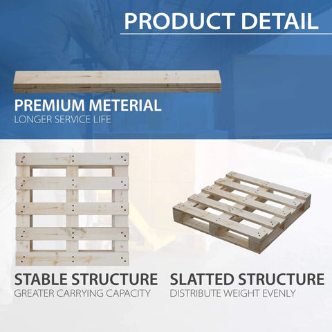 40x20x5 Inch Wooden Pallet Kit By Greaton Heavy Duty Industrial Grade Four Way Entry Design Unassembled Flat Pack Stackable And Reusable Floor Pallet For Warehouse Supermarket And Indoor Storage Solutions Forklift Ready 1 Pack with stable and slatted structure details.