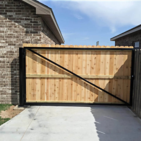 Wooden swing gate with Heavy Duty Gate Hinges 7 Inches- 2 Pack Weld On Install Black Iron Barrel Hinge 900lbs Capacity for swing door.