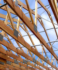 Wooden truss structure with Truss Spacer Restraint Kit For Quick Accurate Spacing During Sheathing Pro Grade Galvanized 22 Gauge Steel 25 1 2 Inch TSBR2 24 Easy Installation Spacers Stay In Place Pack Of 50 installed