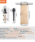 Sliding Barn Door 30 Inch Wide By 84 Inch High With Included Hardware Kit And Handle For Interior Rooms And Storage Closets Waterproof Solid Wood K Frame DIY Stainable Natural Finish Easy Assembly Smooth Sliding Action Durable Construction, shown with measurements and hardware details.