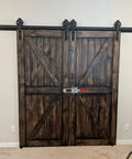 Double wooden sliding barn doors with Heavy Duty Toggle Clamp Set 2000Lbs Cam Lever Latch for secure closure