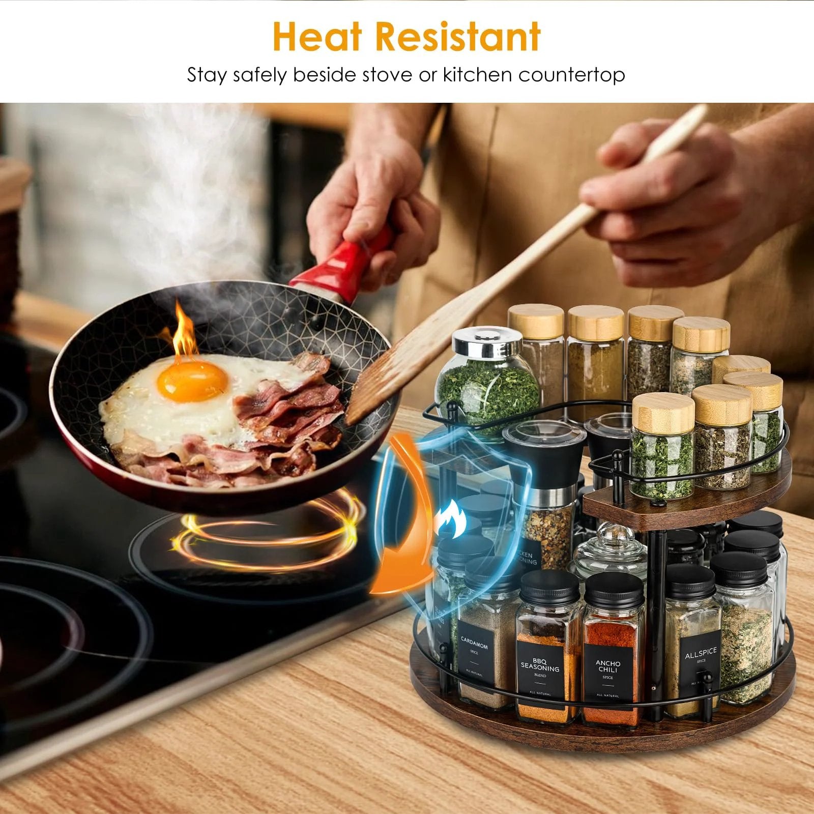 Adjustable Wooden Lazy Susan Spice Rack - Compact & Funct