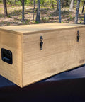 Wooden trunk with heavy duty toggle latch clamp with rust resistant carbon steel, adjustable pull action and 360lb capacity.