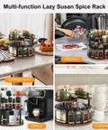 Two Tier Wooden Spinning Lazy Susan Spice Rack With U Shape Design, 12 Inch Rotating Organizer for Kitchen and Dining Use