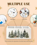 Christmas Tree Wooden Utensils Holder with winter forest landscape design, showcasing multiple uses for tables, cosmetics, gadgets, and stationery.