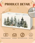 Christmas Tree Wooden Utensils Holder with winter forest design, 3 compartments, for kitchen countertop or desk decor.