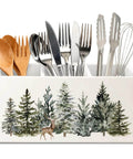 Christmas Tree Wooden Utensils Holder with reindeer forest design, farmhouse style organizer for kitchen countertops with utensils loaded